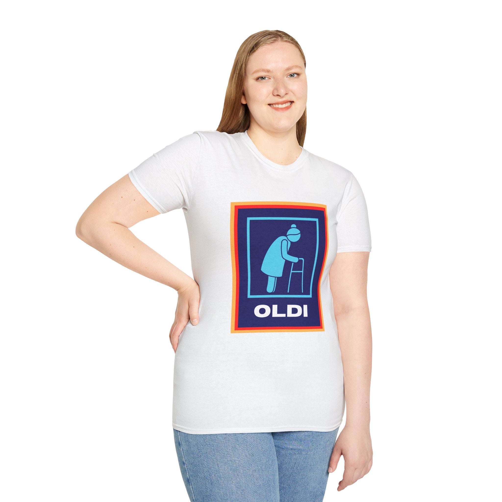 Oldi Walker Lady Funny Aldi Parody White Unisex T-Shirt