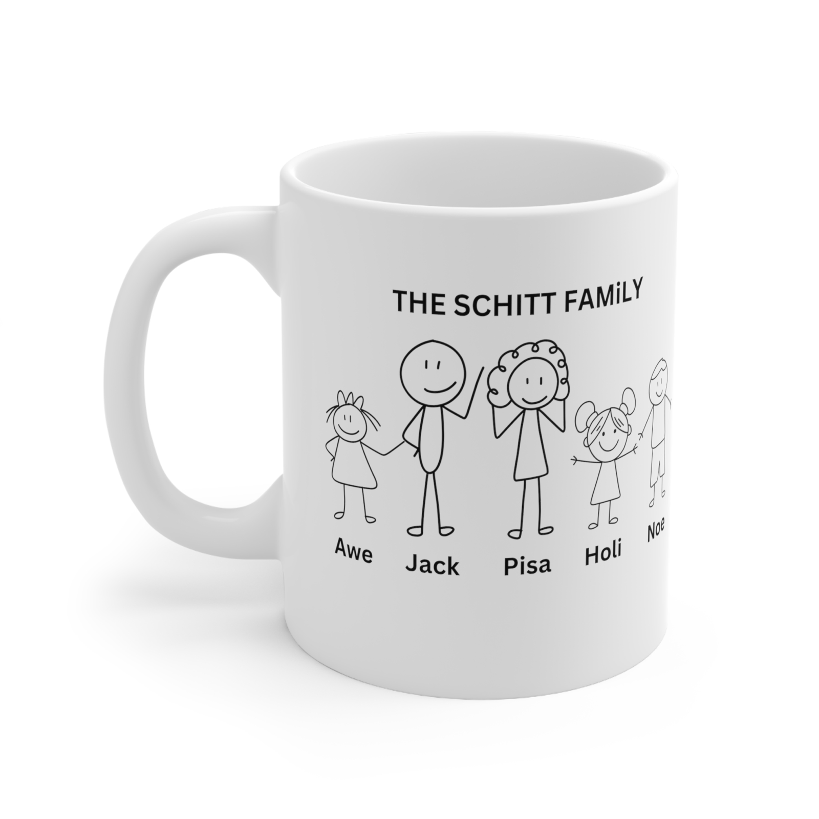 Funny my family stick figure Novelty mug the Schitt family arse