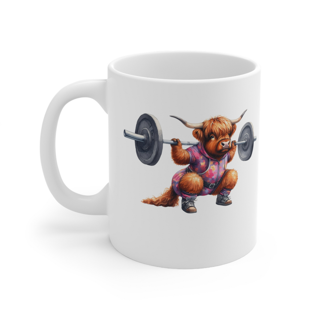 Squat weight lifting highland cow Novelty Mug 11 oz funny gift