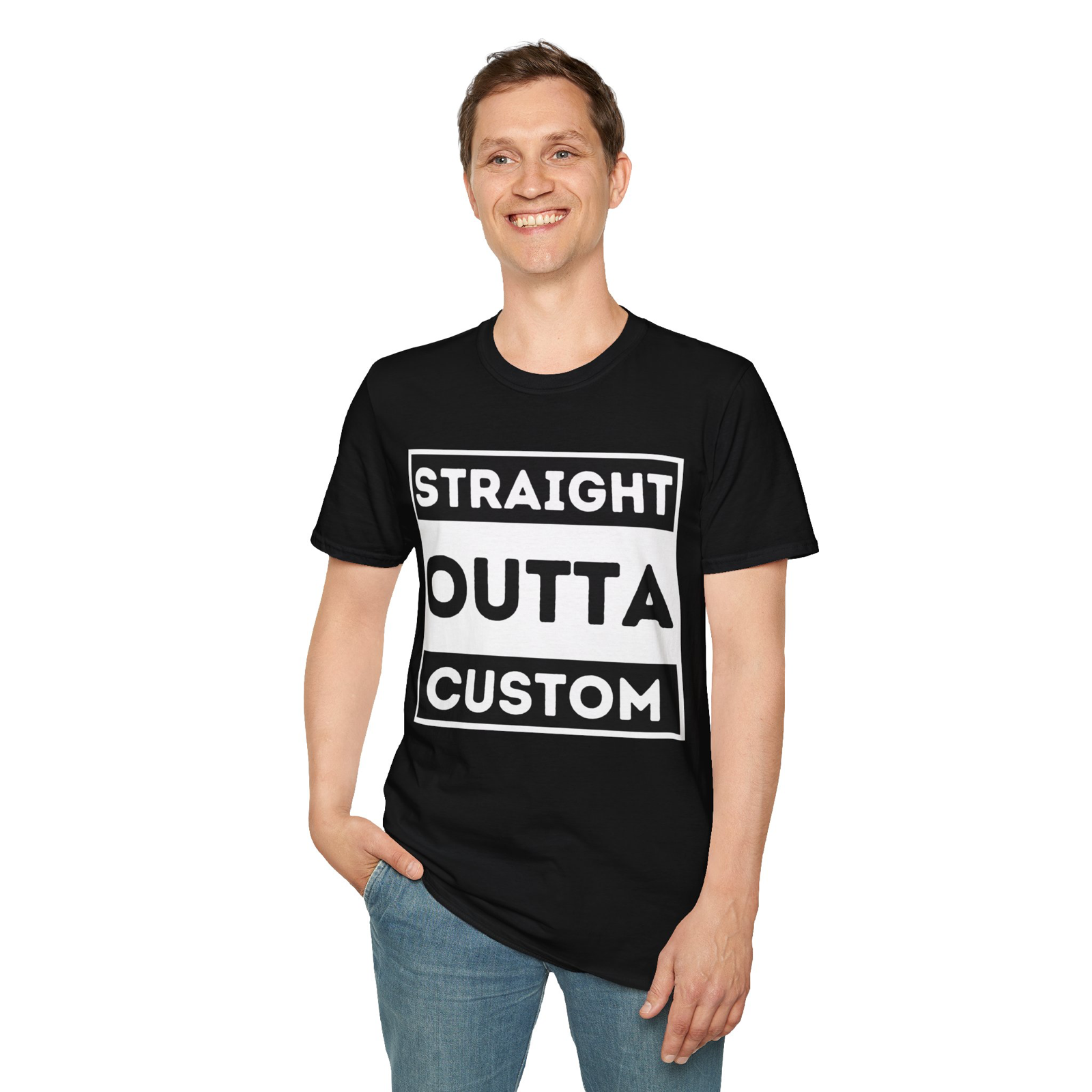 Straight outta custom your text Novelty unisex t-shirt black customise