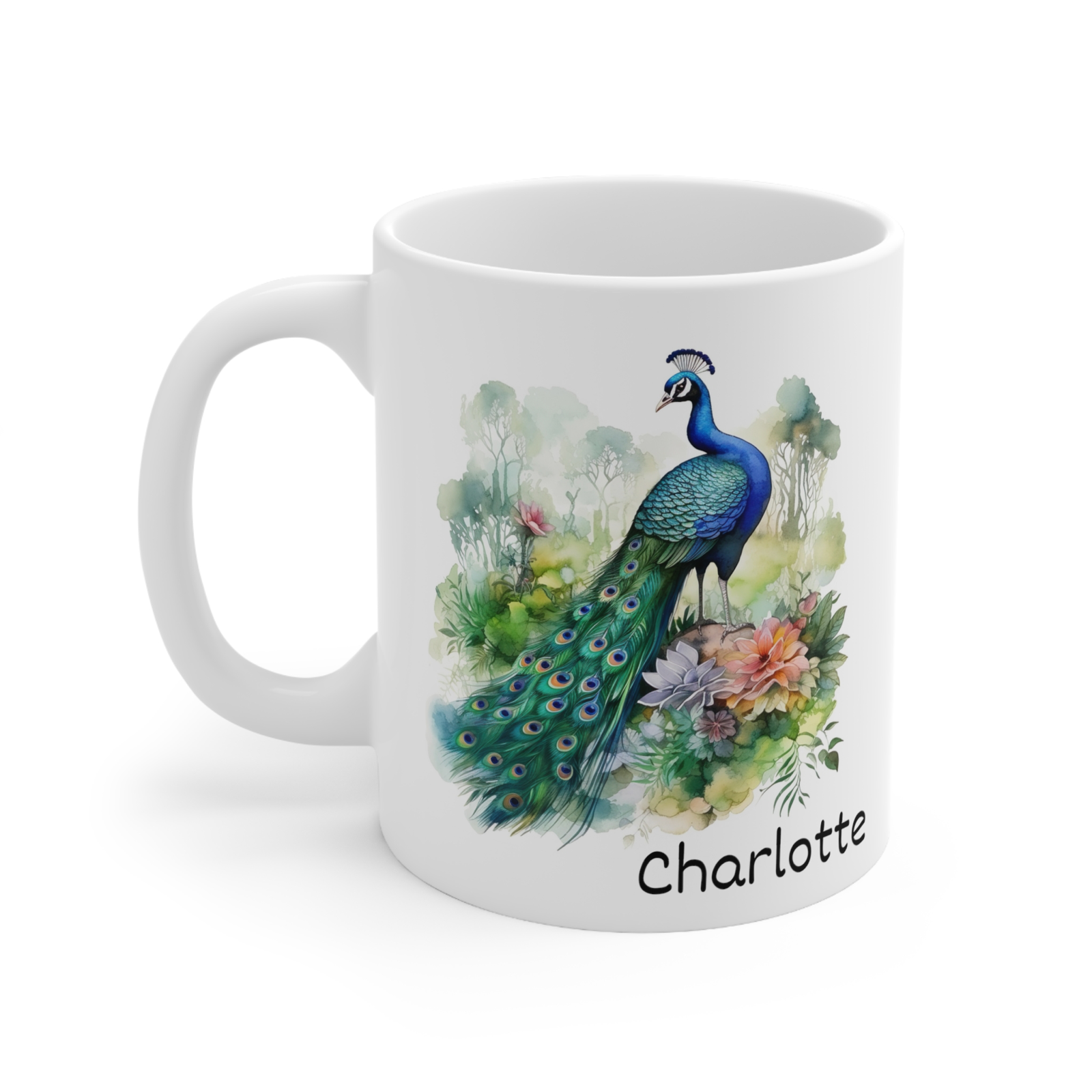 Custom peacock name mug your text fast shipping
