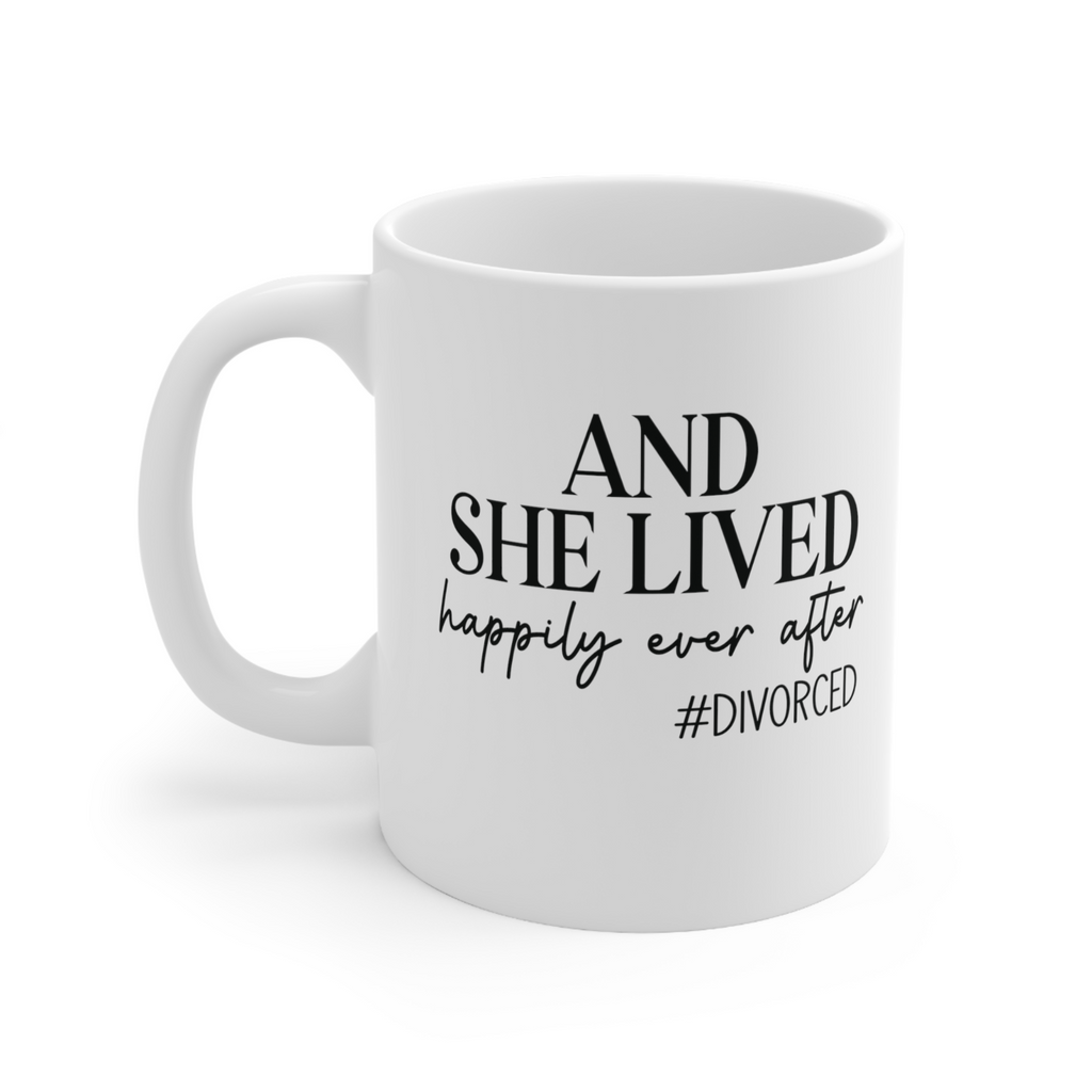 Novelty mug she lived happier ever after divorce mug newly single sarcastic mug