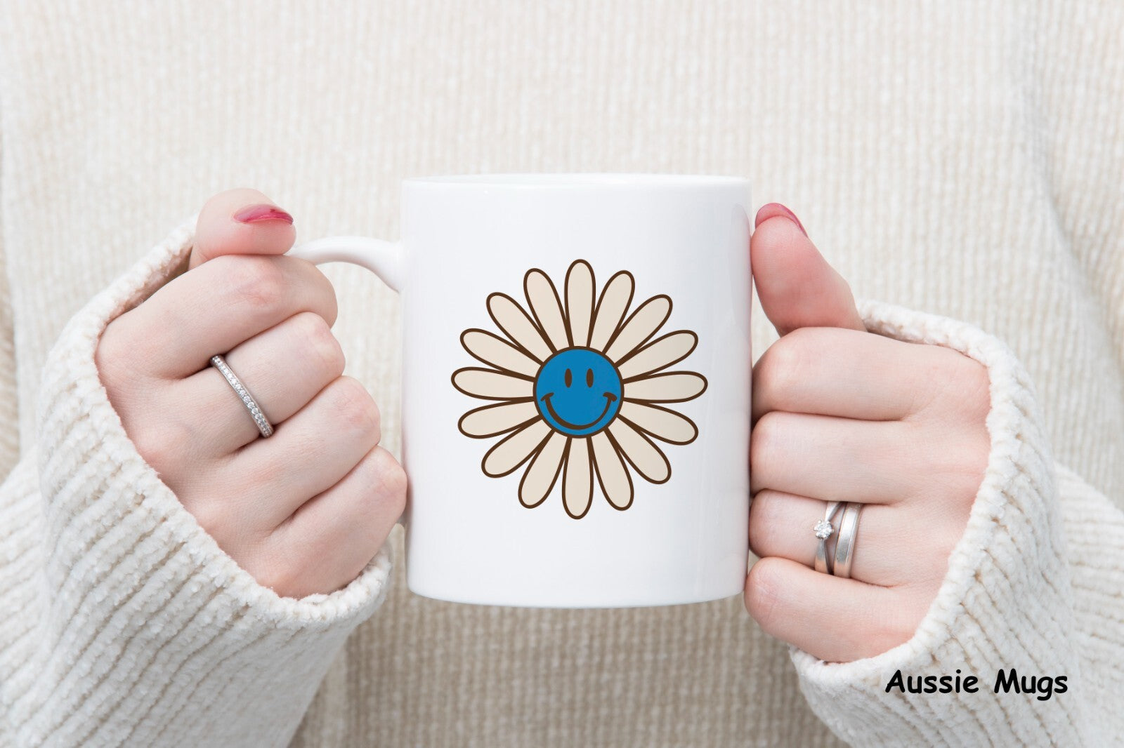 Blue Smiling Face Flower Emoji Novelty mug gift coffee cup