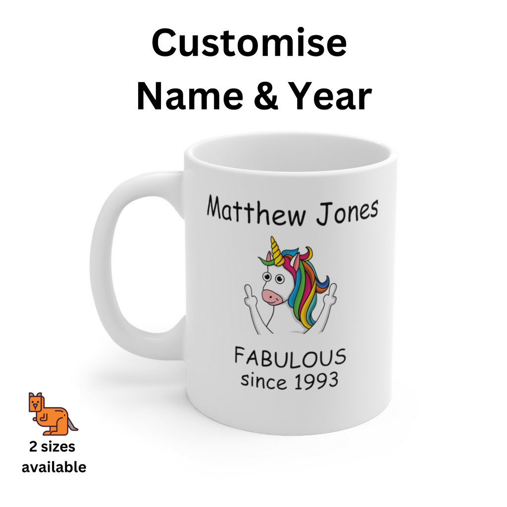 Customised birthday mug fabulous unicorn middle finger funny novelty gift