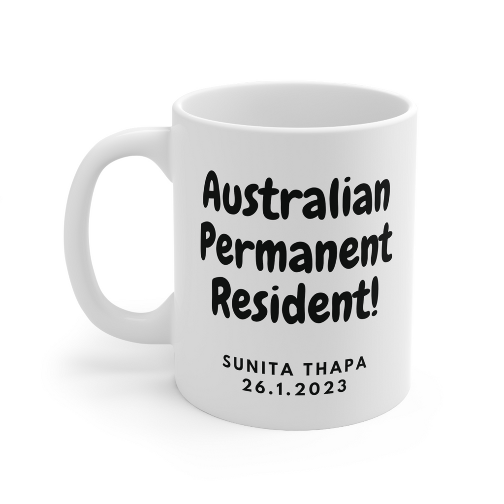 Australian permanent resident mug customise keepsake celebration gift new aussie