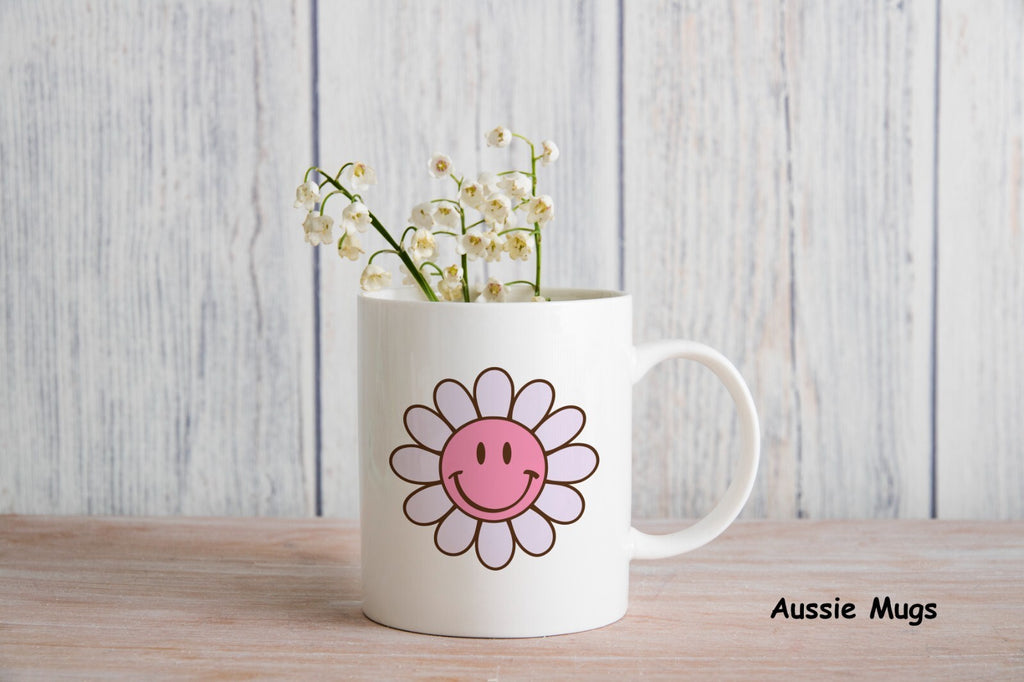 Pink Smiley Face Flower Emoji Novelty mug gift coffee cup