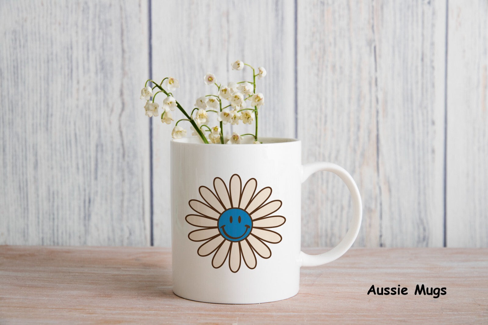 Blue Smiling Face Flower Emoji Novelty mug gift coffee cup