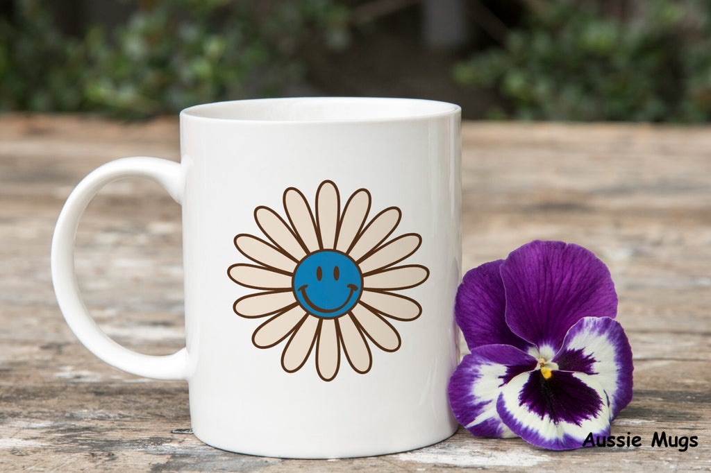 Blue Smiling Face Flower Emoji Novelty mug gift coffee cup