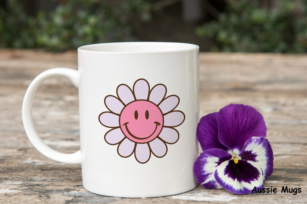 Pink Smiley Face Flower Emoji Novelty mug gift coffee cup