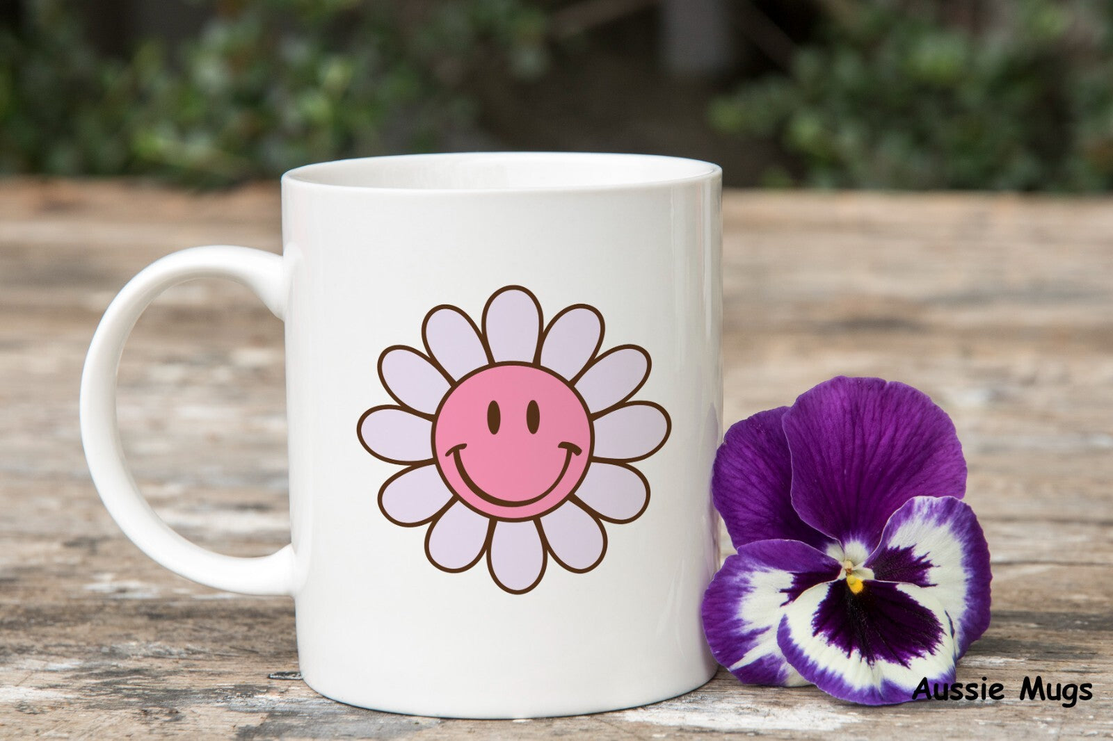 Pink Smiley Face Flower Emoji Novelty mug gift coffee cup
