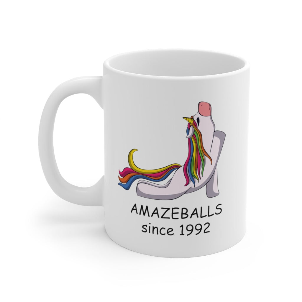 Novelty mug birthday customise birth year unicorn yoga amazeballs