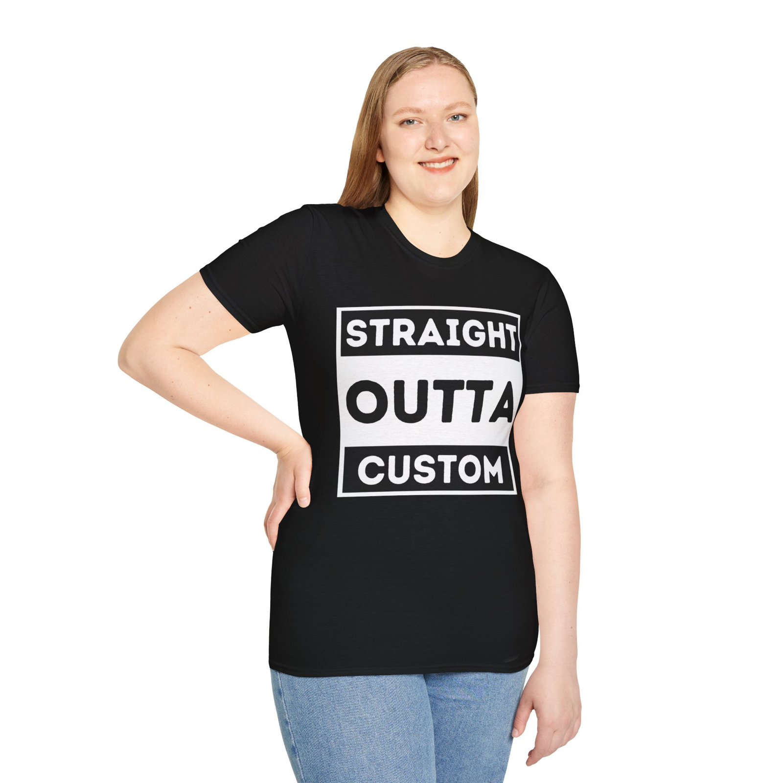 Straight outta custom your text Novelty unisex t-shirt black customise