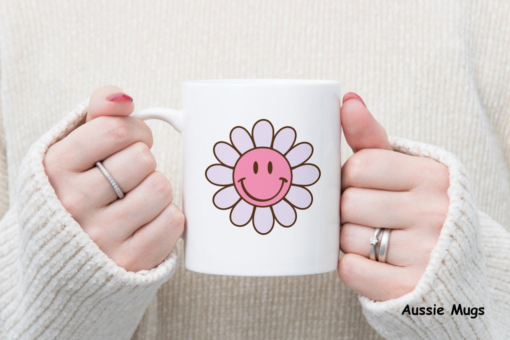 Pink Smiley Face Flower Emoji Novelty mug gift coffee cup