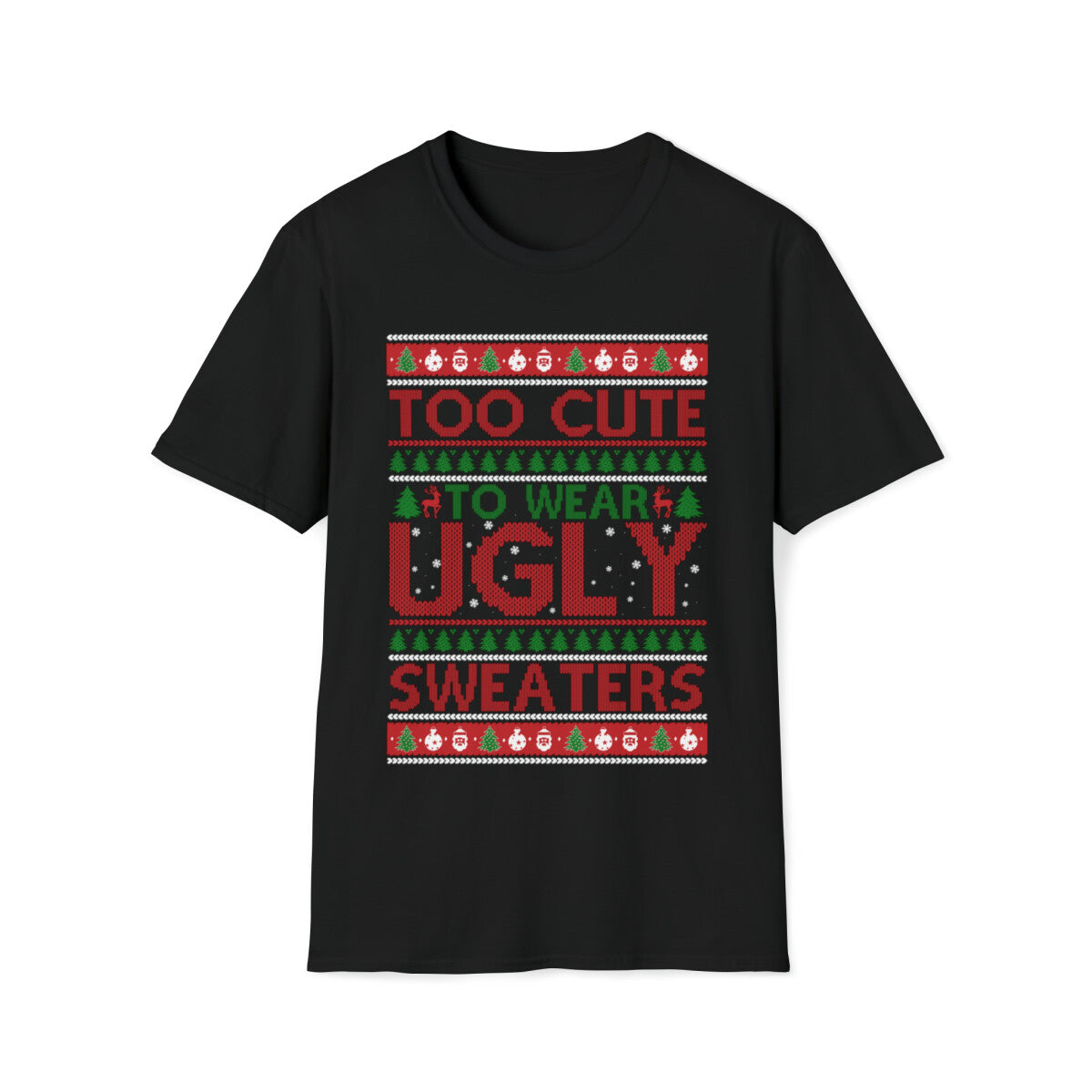 Ugly Christmas Novety unisex t-shirt black too cute ugly Christmas sweater