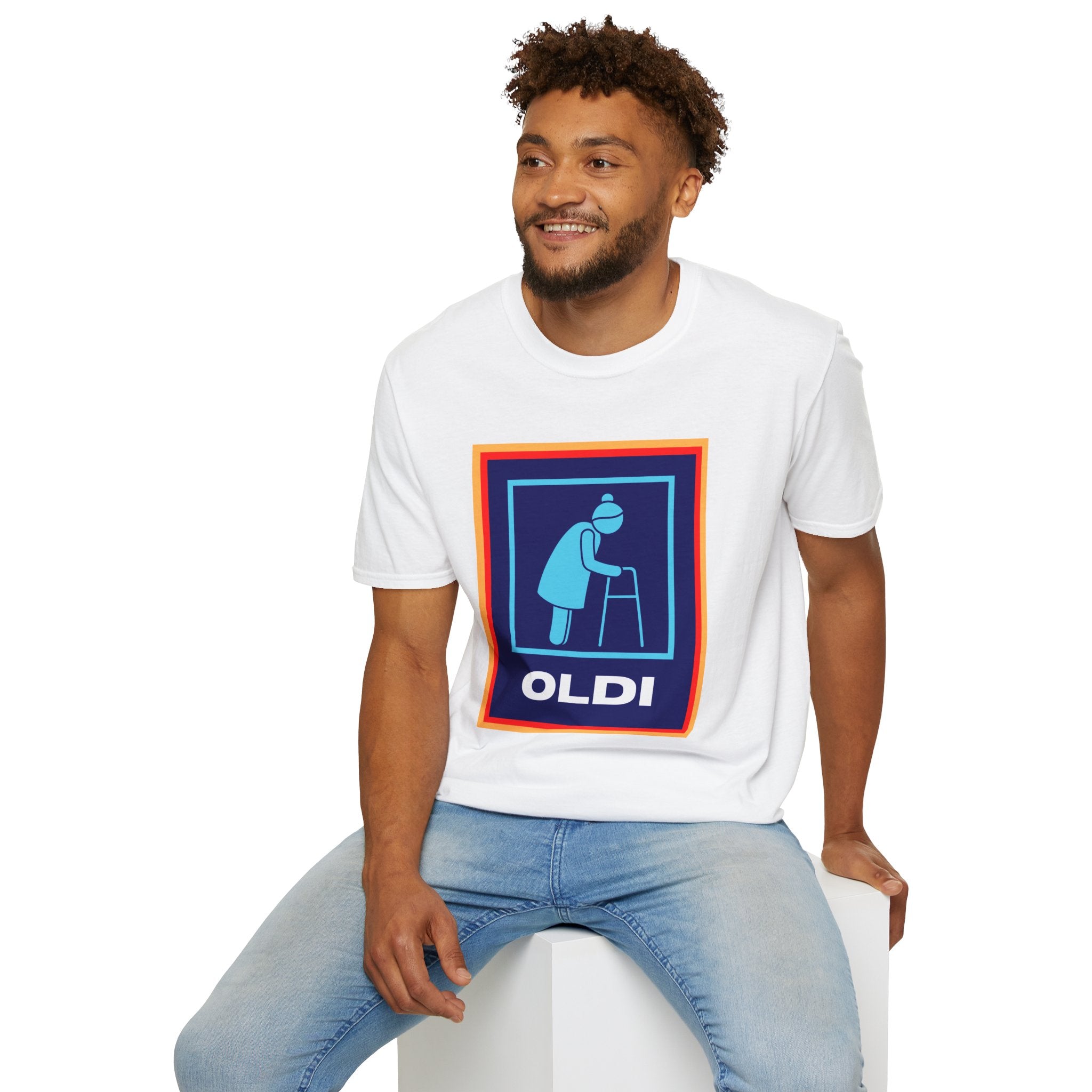 Old lady with Walking Stick Aldi Parody T-Shirt